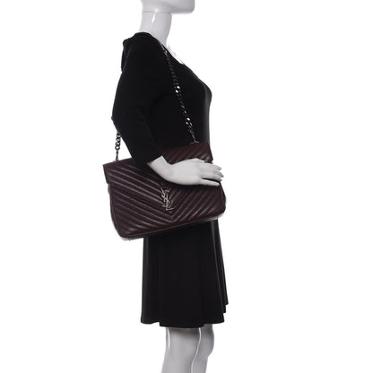 Saint Laurent Sheepskin Matelasse Chevron Monogram Large College Satchel Bordeaux 2 of 9