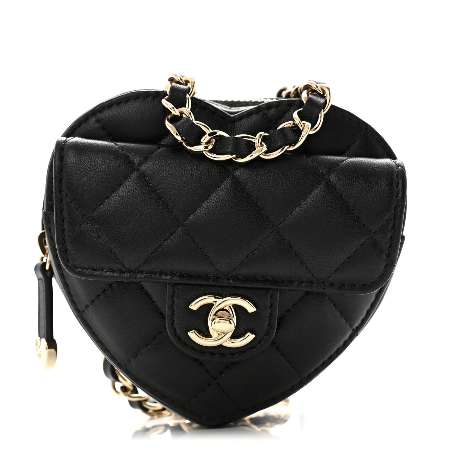 Chanel Lambskin Quilted CC In Love Heart Waist Belt Bag With Chain Black 1 of 9