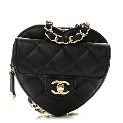 Chanel Lambskin Quilted CC In Love Heart Waist Belt Bag With Chain Black 1 of 9
