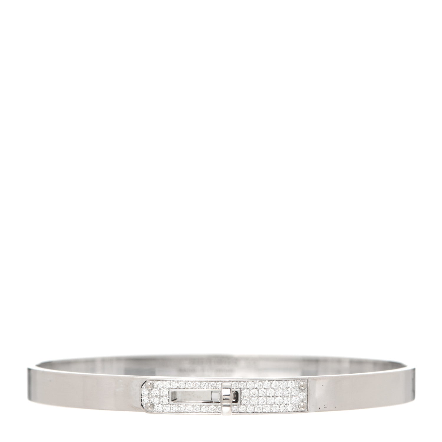 Hermes 18K White Gold Diamond PM Kelly Pave Bracelet LG 1 of 4