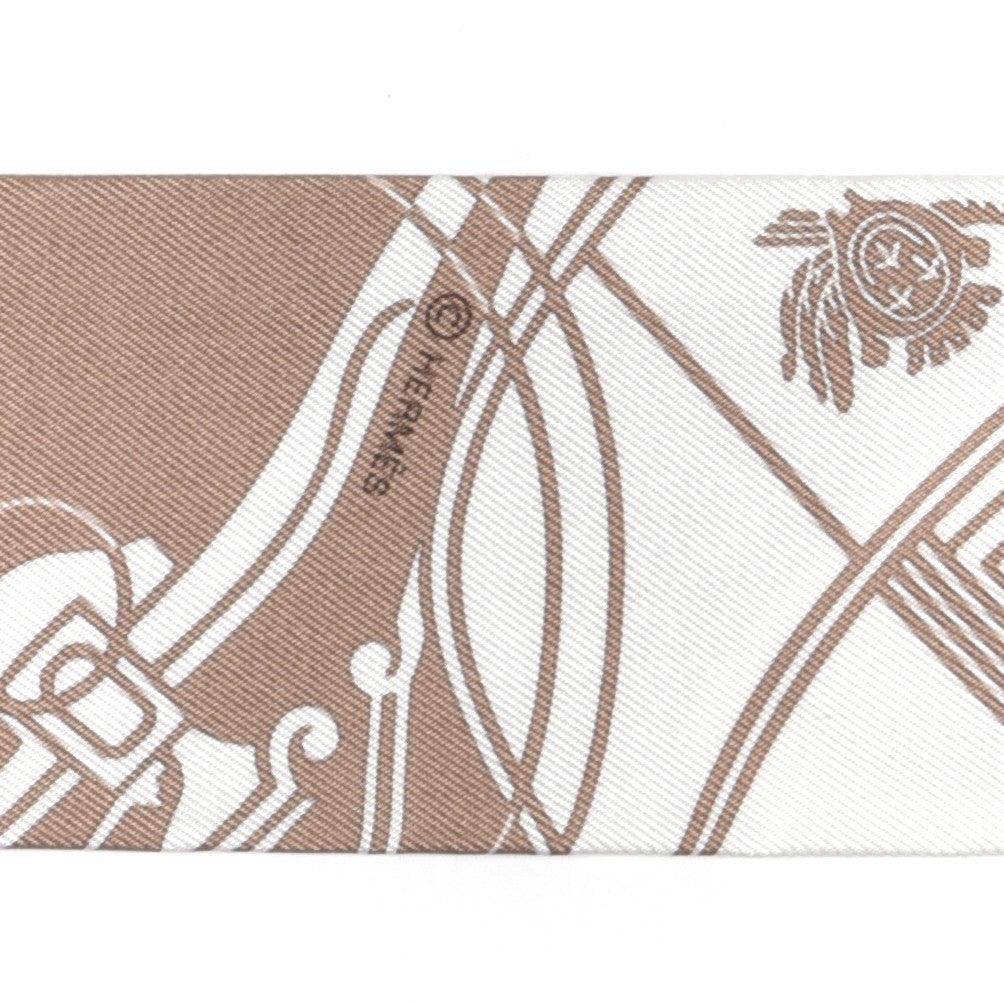 Hermes Silk Ex-Libris Twilly Beige White Caramel 3 of 4