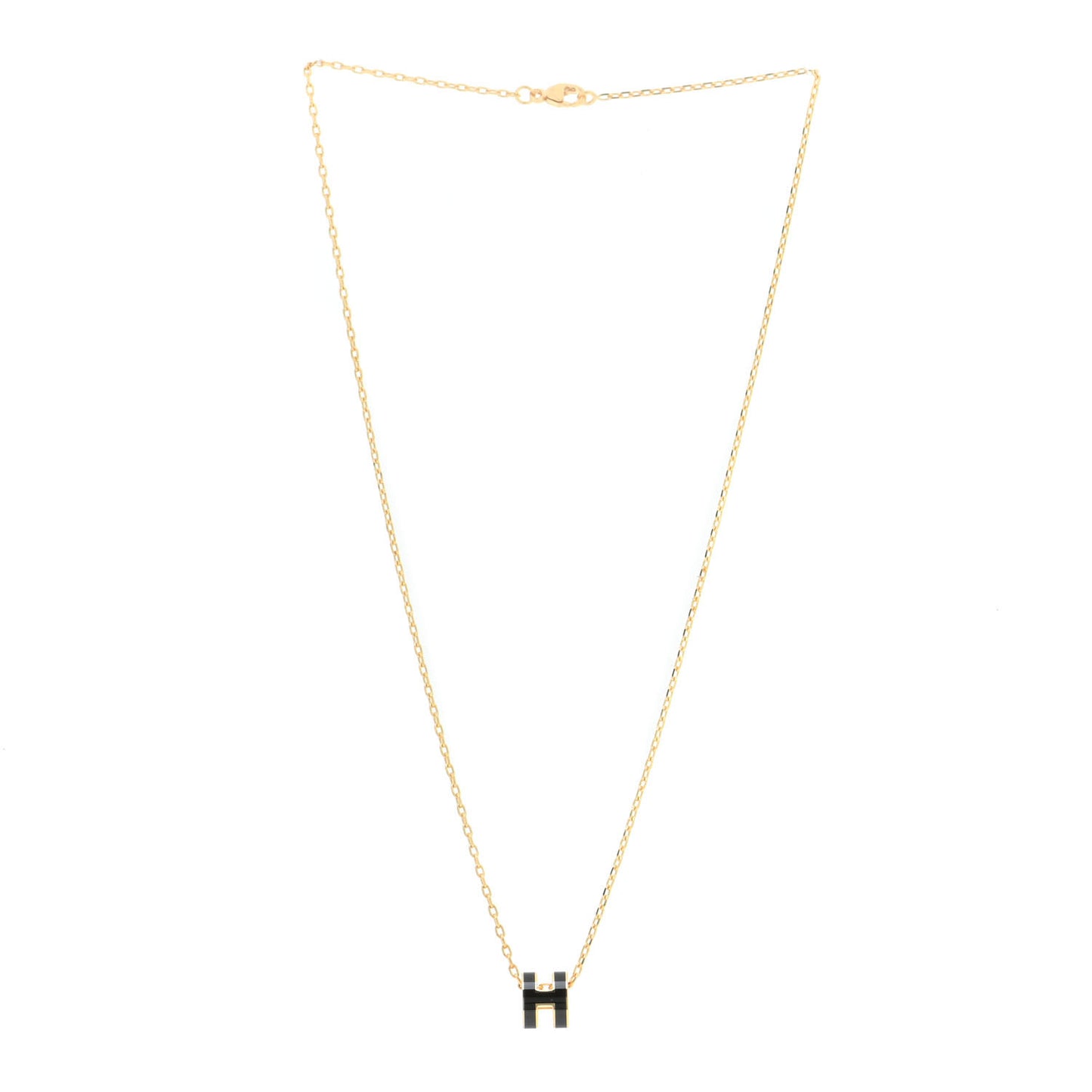 Lacquered Gold Mini Pop H Pendant Necklace Black