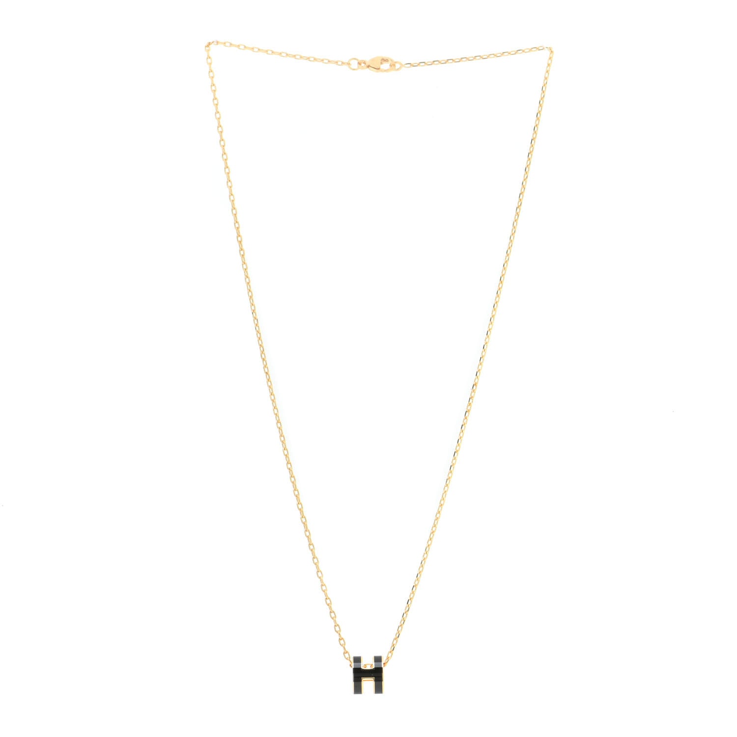Hermes Lacquered Gold Mini Pop H Pendant Necklace Black 3 of 7