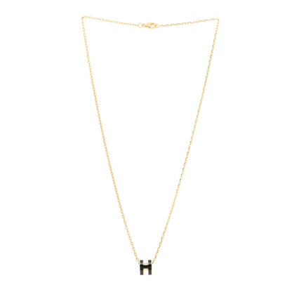 Hermes Lacquered Gold Mini Pop H Pendant Necklace Black 3 of 7