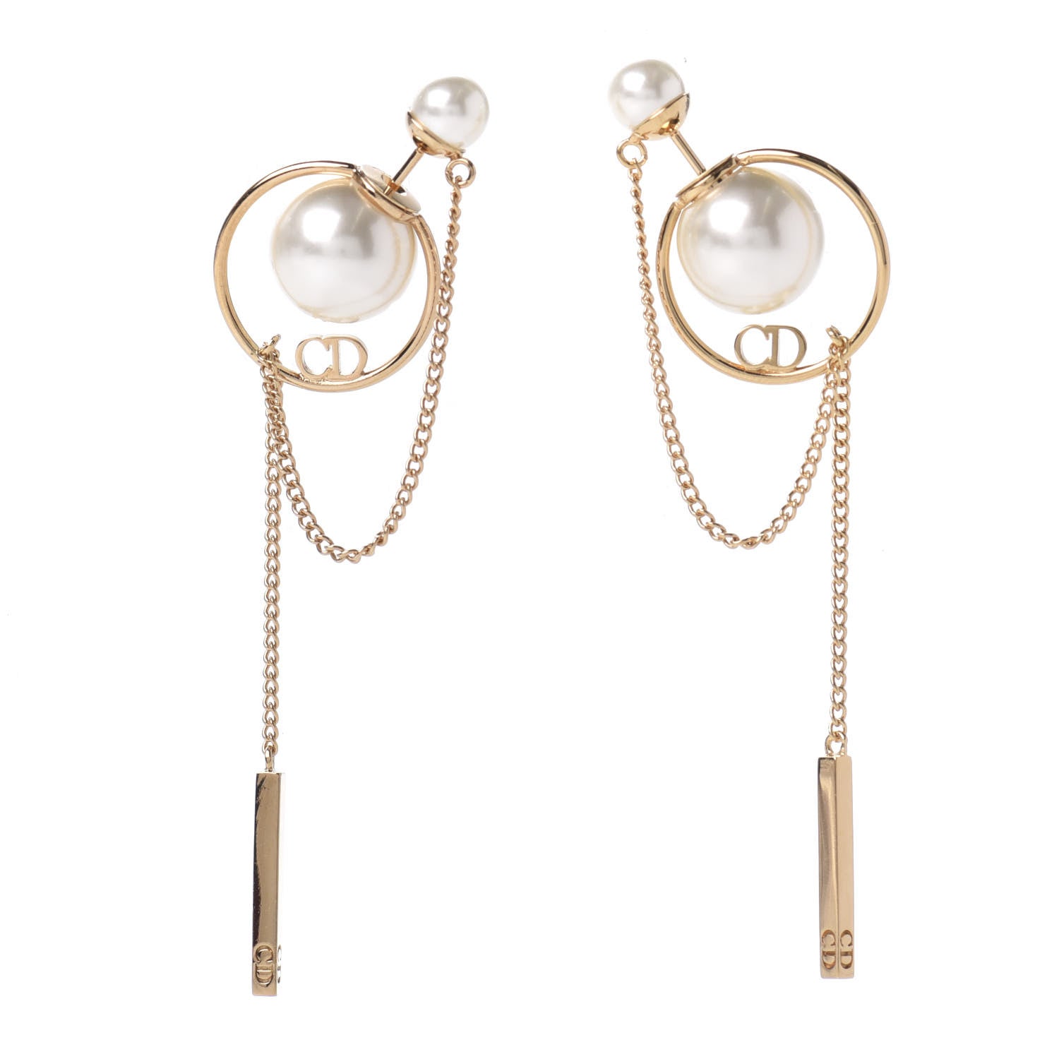 Christian Dior Pearl Tribales Dangle Chain Earrings Gold 1 of 2