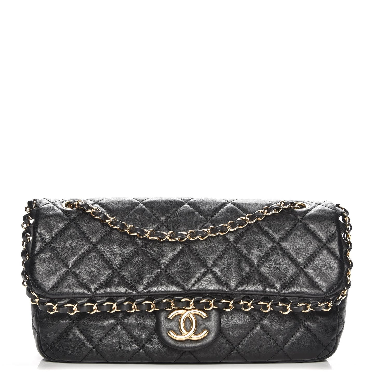 Calfskin Quilted Medium Chain Me Flap Black
