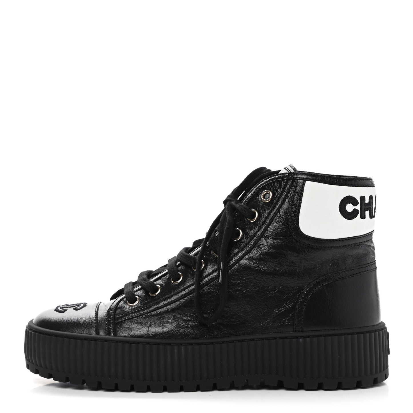 Aged Calfskin Lace Up Cap Toe Sneakers 38 Black White