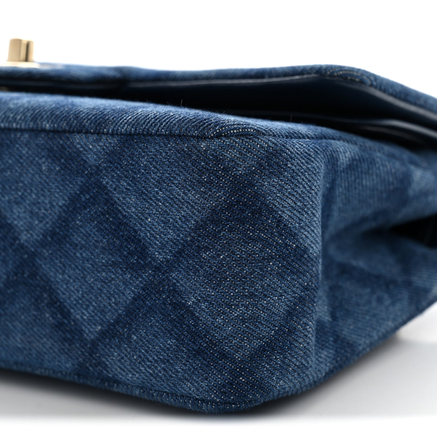 Printed Denim Quilted Small Double Flap Blue