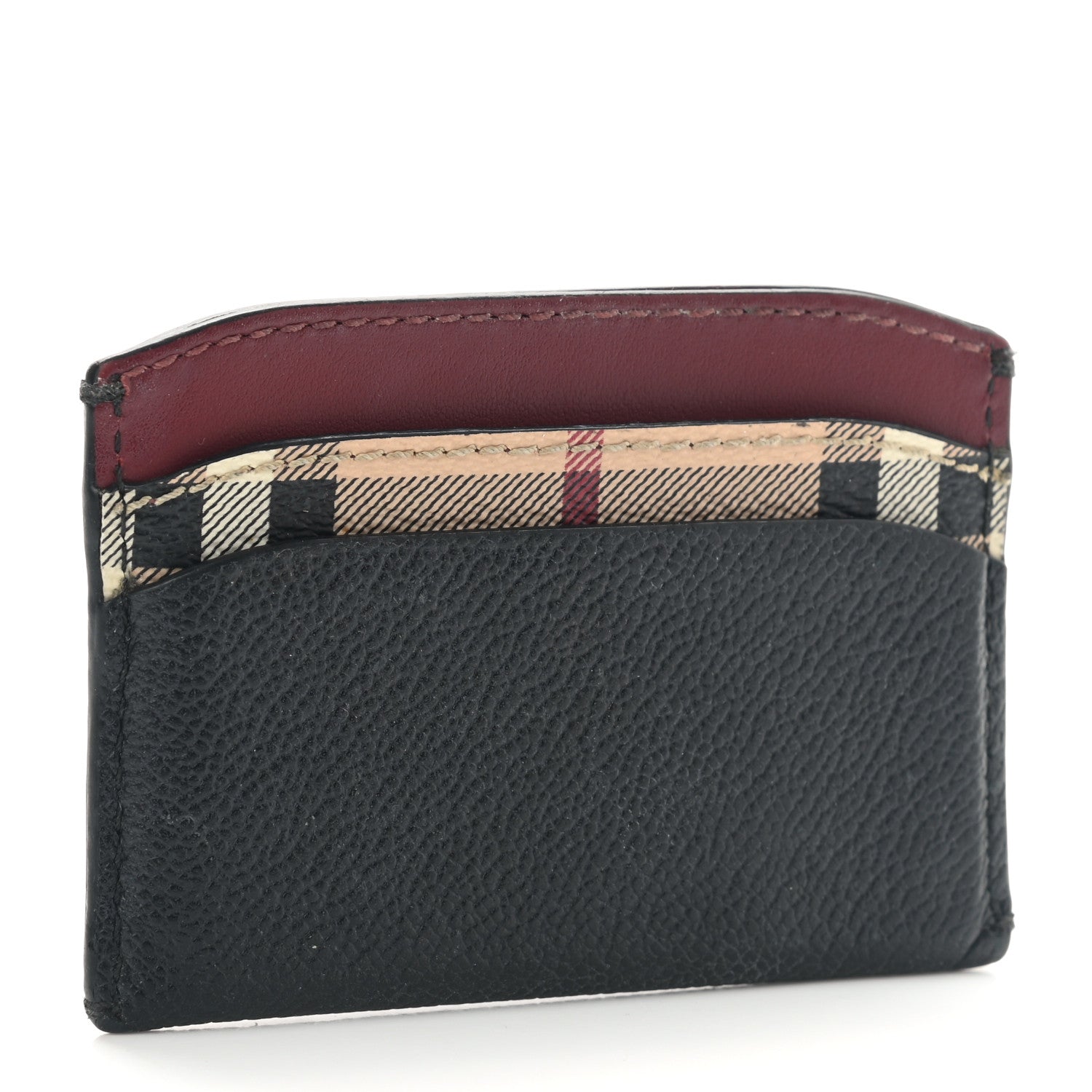 Burberry Calfskin Horseferry Check Izzy Card Case Black Burgundy 2 of 7