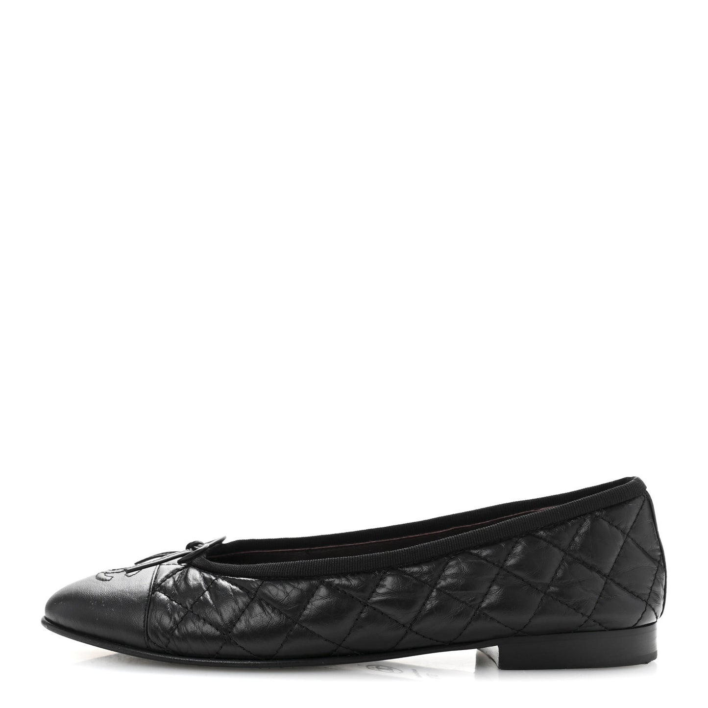 Aged Calfskin Quilted CC Cap Toe Ballerina Flats 37.5 Black