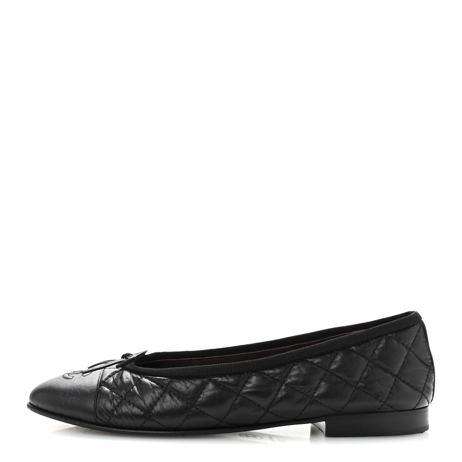 Chanel Aged Calfskin Quilted CC Cap Toe Ballerina Flats 37.5 Black 1 of 10
