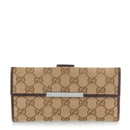 Gucci Monogram Metal Bar Continental Flap Wallet Beige Ebony Dark Brown 1 of 7