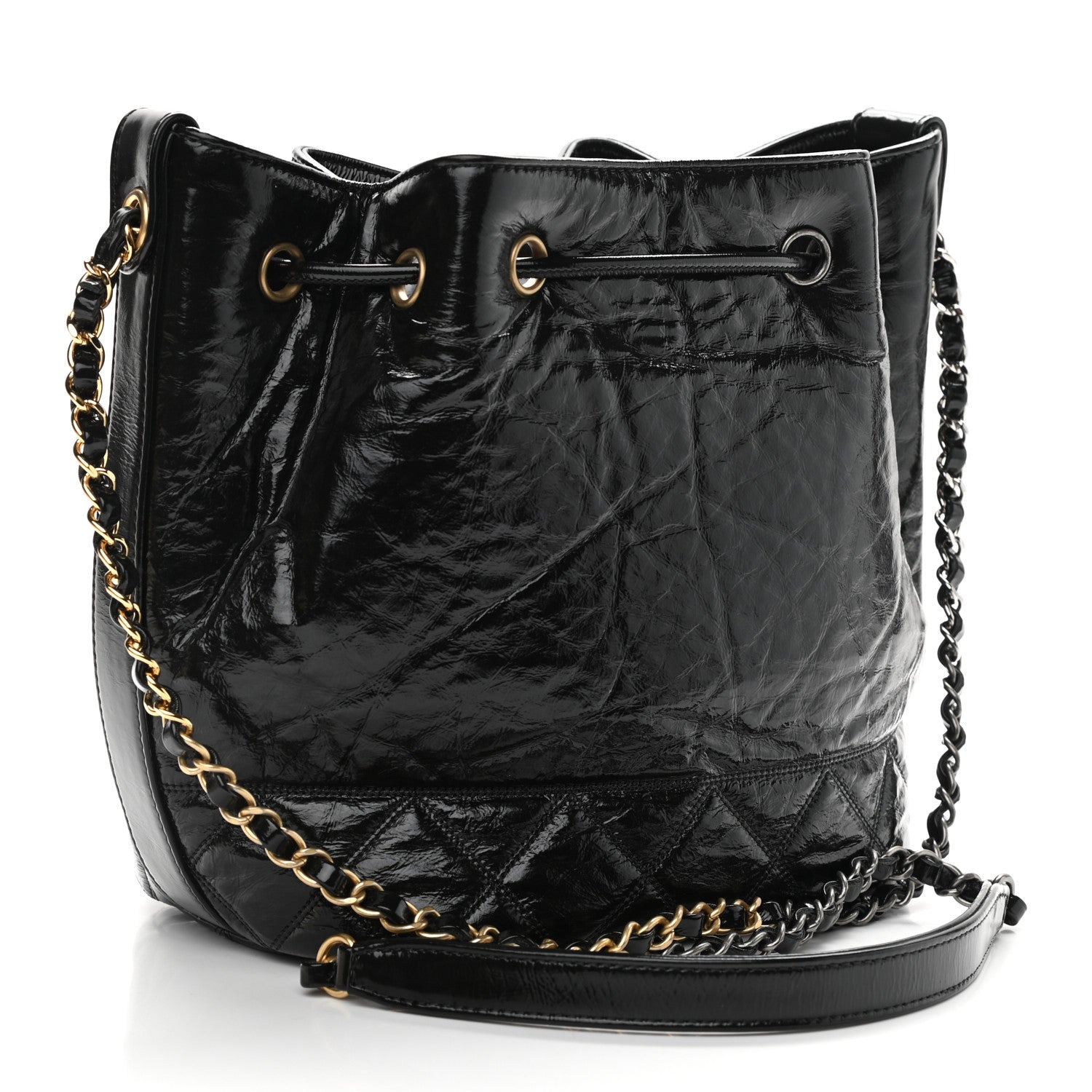 Chanel Shiny Aged Calfskin CC Chain Drawstring Bag Black 3 of 10