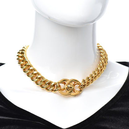 Chanel Chain Link CC Turn Lock Choker Necklace Gold 2 of 4