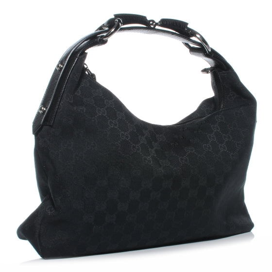 Monogram Medium Horsebit Chain Hobo Bag Black