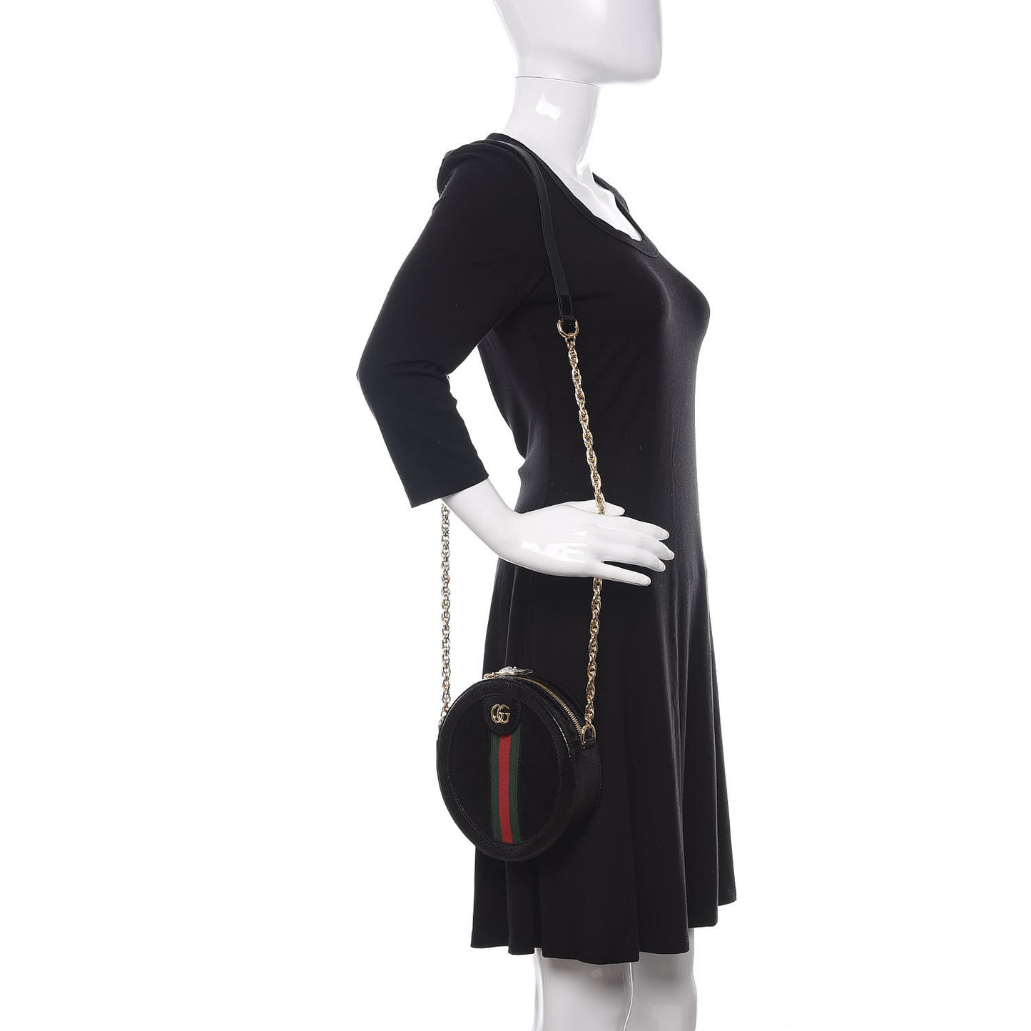 Suede Patent Web Mini Ophidia Round Shoulder Bag Black