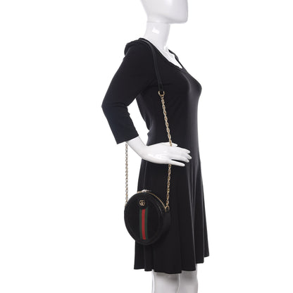 Gucci Suede Patent Web Mini Ophidia Round Shoulder Bag Black 2 of 11