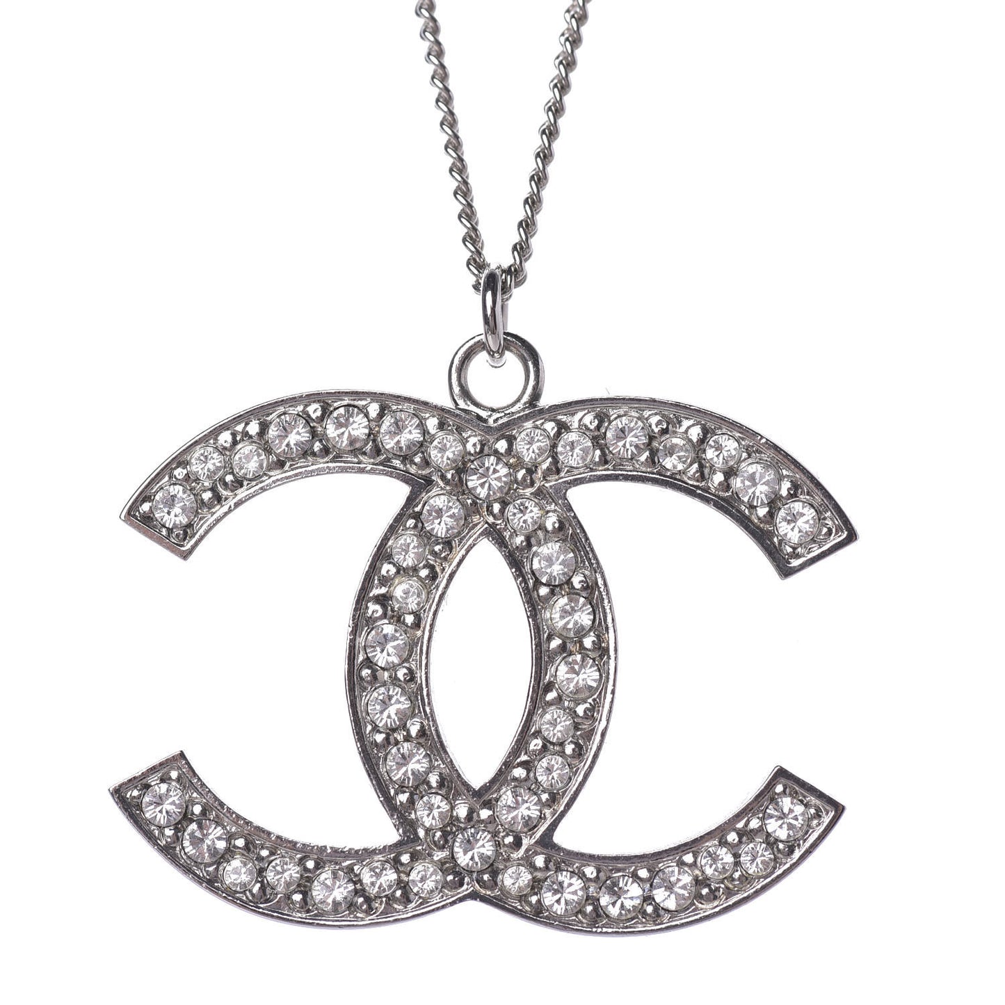 Crystal CC Pendant Necklace Silver