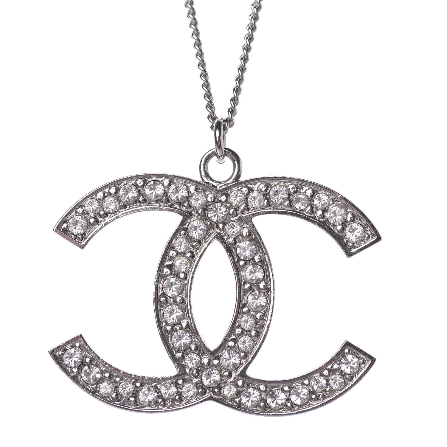 Chanel Crystal CC Pendant Necklace Silver 4 of 7