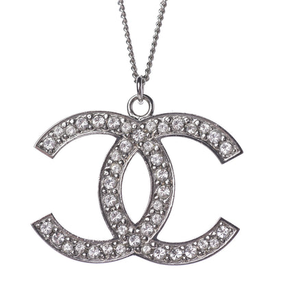 Chanel Crystal CC Pendant Necklace Silver 4 of 7