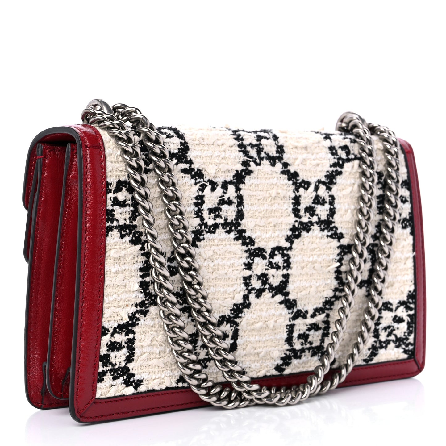 Tweed GG Monogram Small Dionysus Shoulder Bag White Black Romantic Cherry