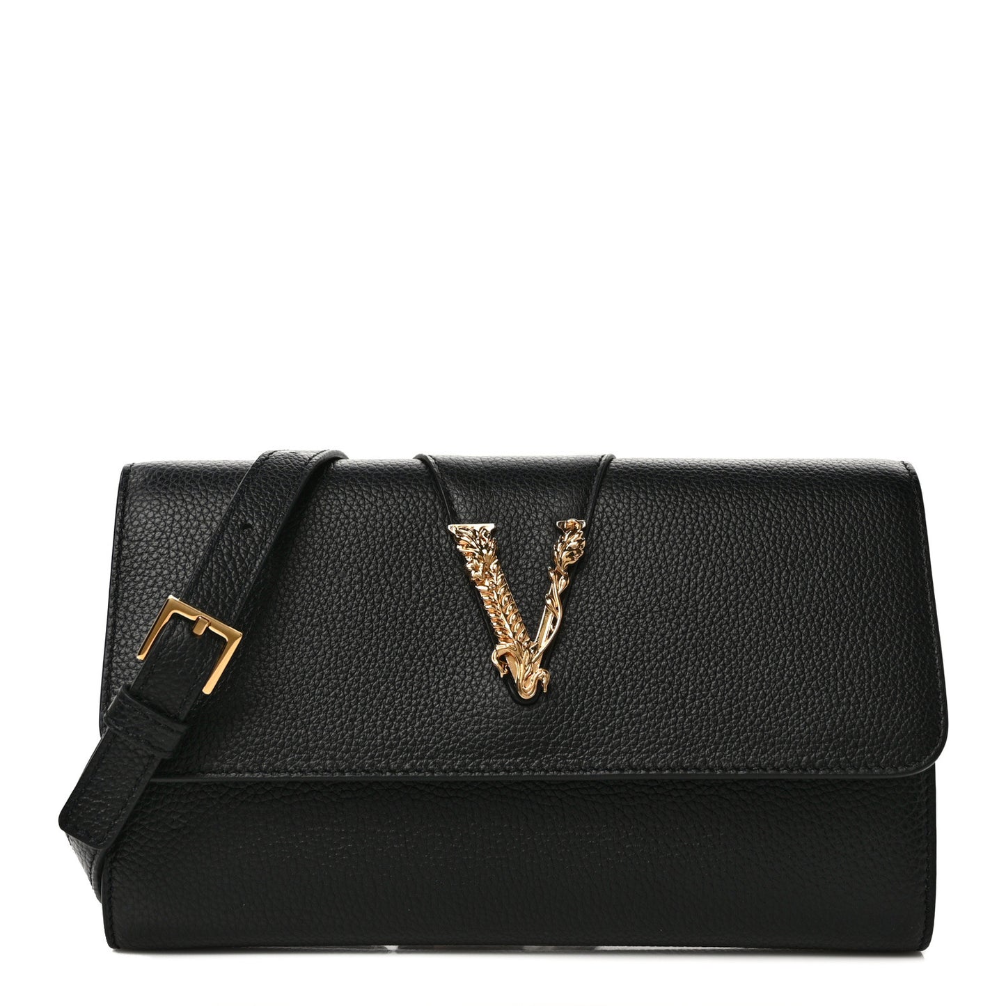 Grained Calfskin Virtus Wallet On Chain Black
