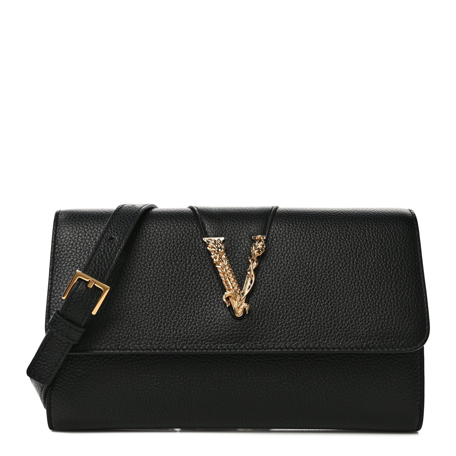 Versace Grained Calfskin Virtus Wallet On Chain Black 1 of 8
