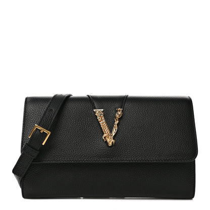 Versace Grained Calfskin Virtus Wallet On Chain Black 1 of 8