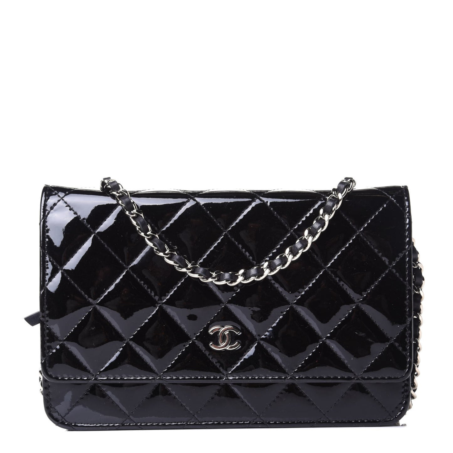 Patent Quilted Wallet On Chain WOC Black