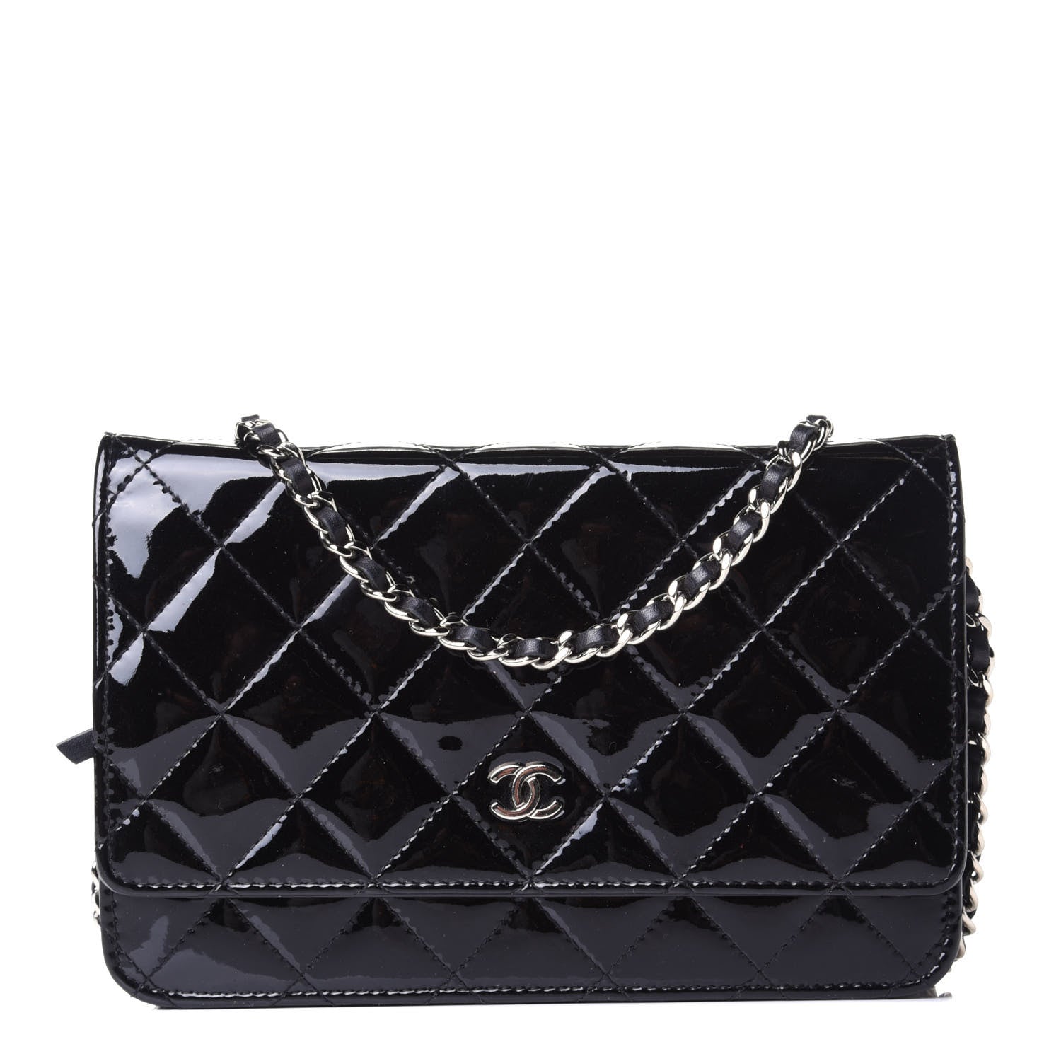 Chanel Patent Quilted Wallet On Chain WOC Black 1 of 4