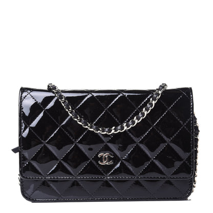 Chanel Patent Quilted Wallet On Chain WOC Black 1 of 4