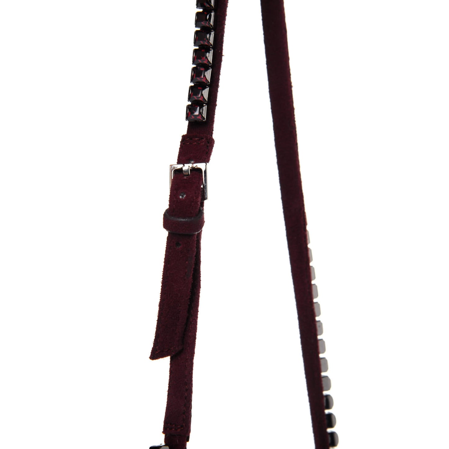 Suede Crystal Ankle Strap Sandals 37.5 Burgundy