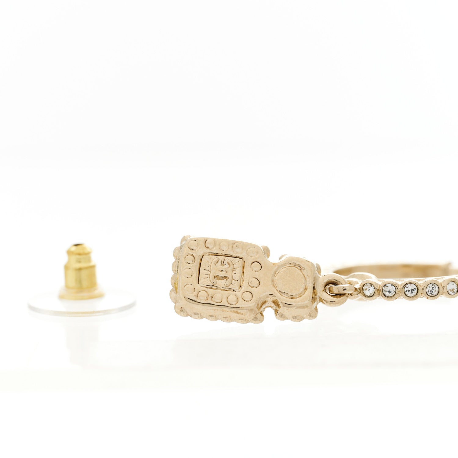 Chanel Crystal Pearl CC Perfume Bottle Drop Hoop Earrings Gold 5 of 6