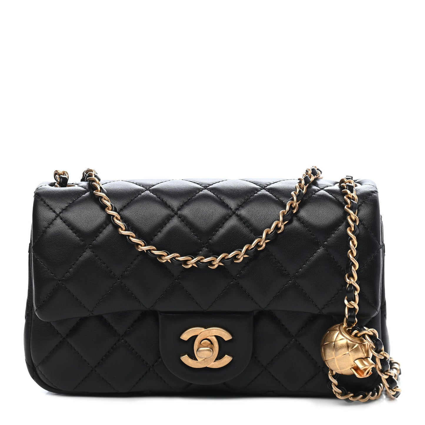 Lambskin Quilted Mini Rectangular Pearl Crush Flap Black