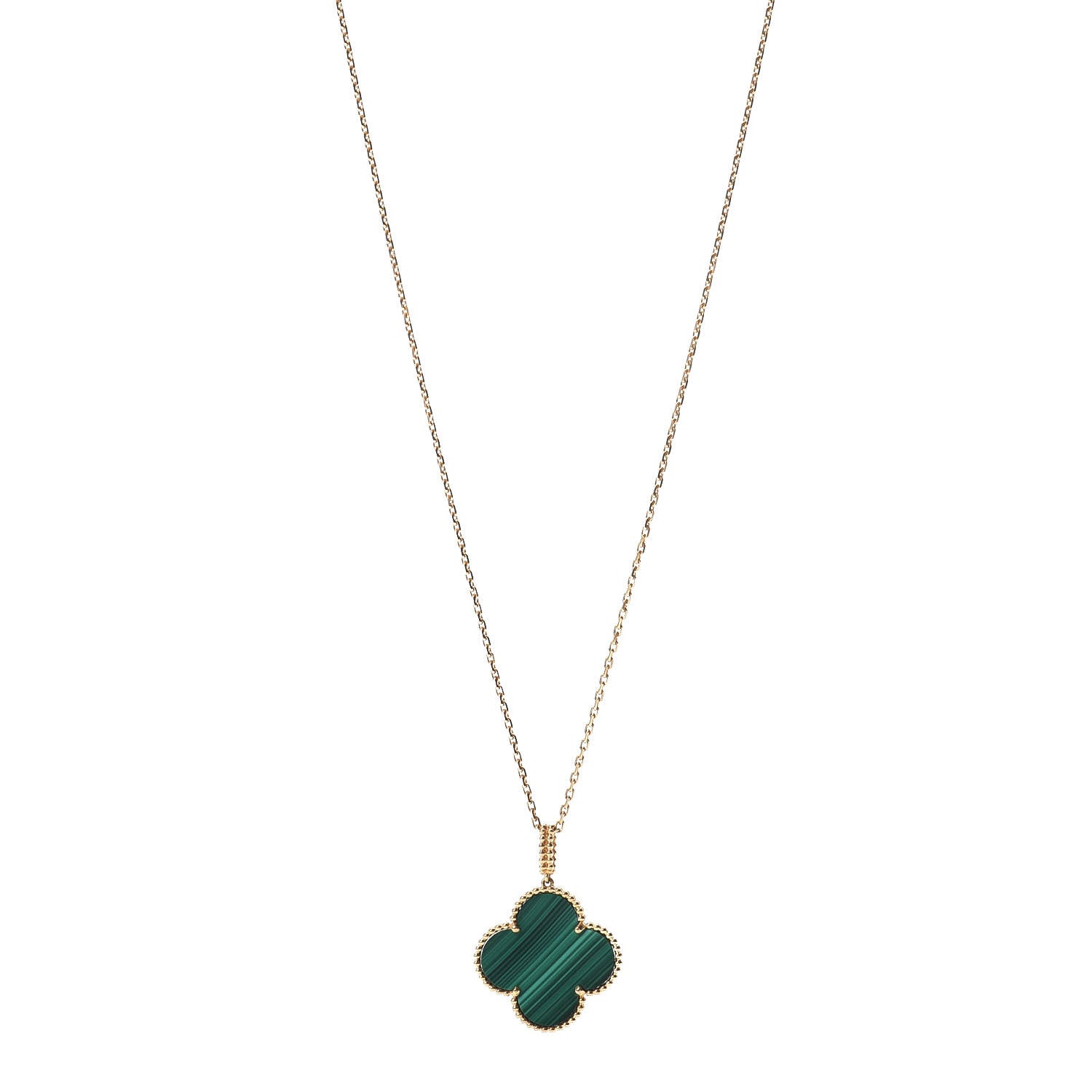 Van Cleef & Arpels 18K Yellow Gold Malachite Magic Alhambra Pendant Necklace 1 of 4