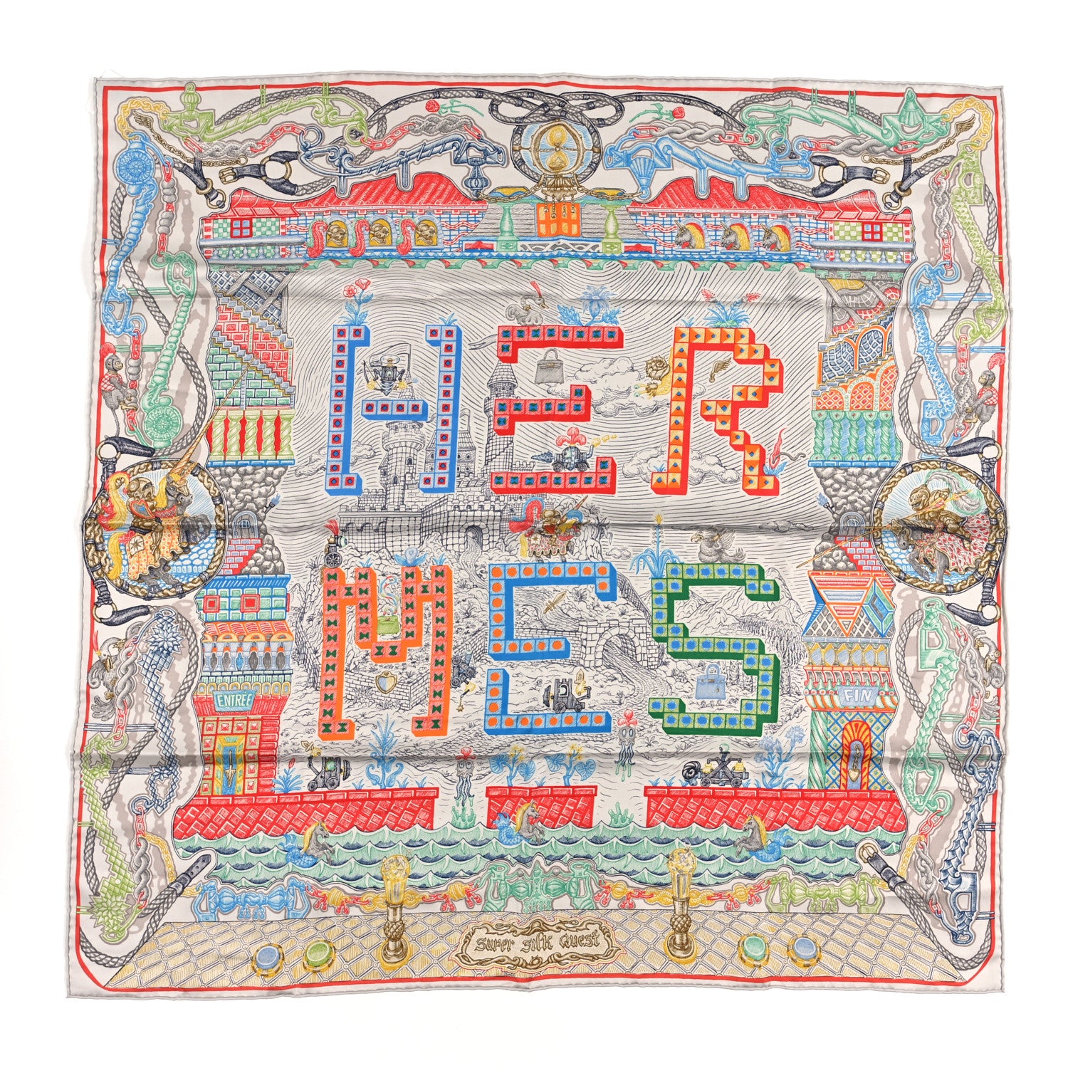 Hermes Silk Super Silk Quest Scarf 90 Argent Corail Multicolor 1 of 3