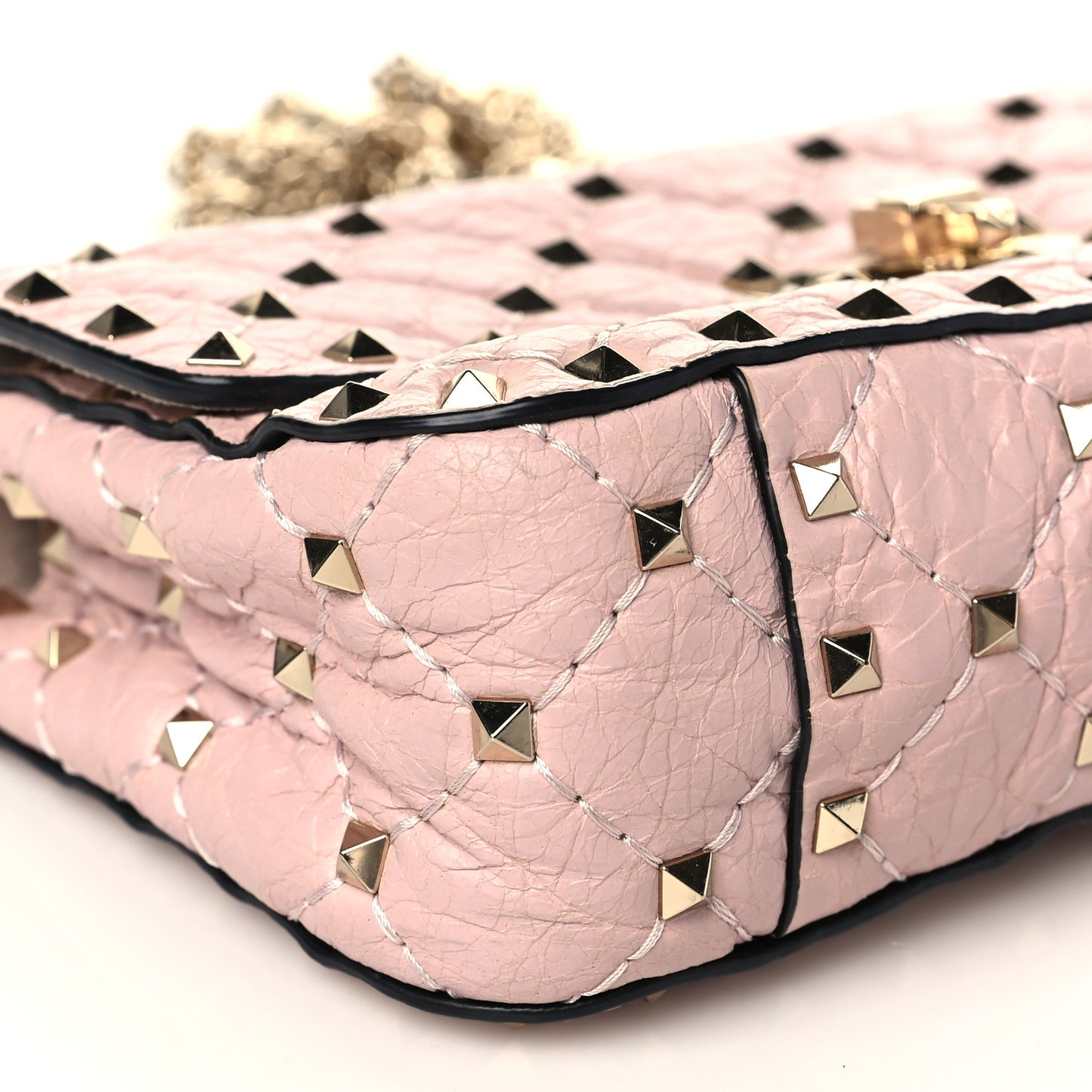 Craquele Nappa Small Rockstud Spike Shoulder Bag Water Rose