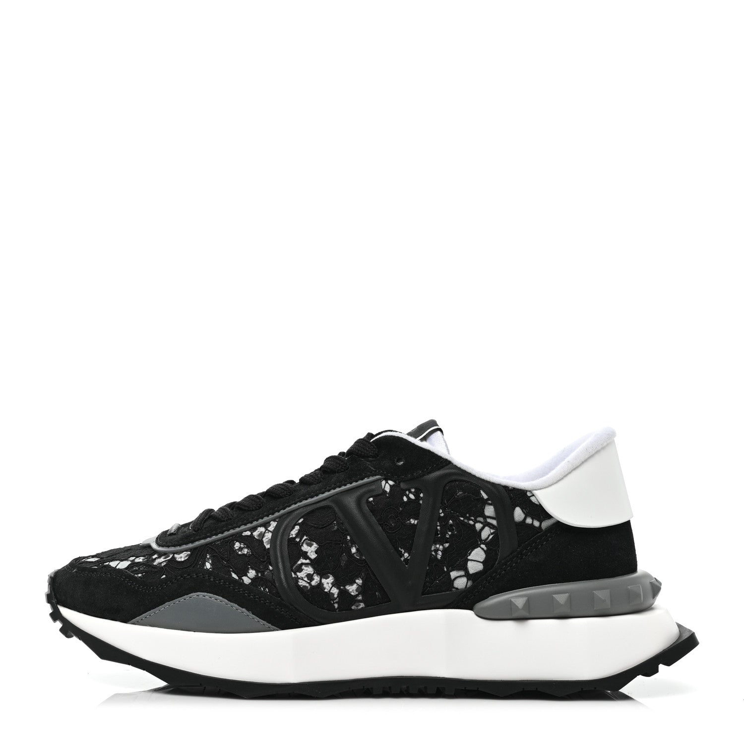 Valentino Garavani Lace Suede Womens Sneakers 39.5 Black White 1 of 8