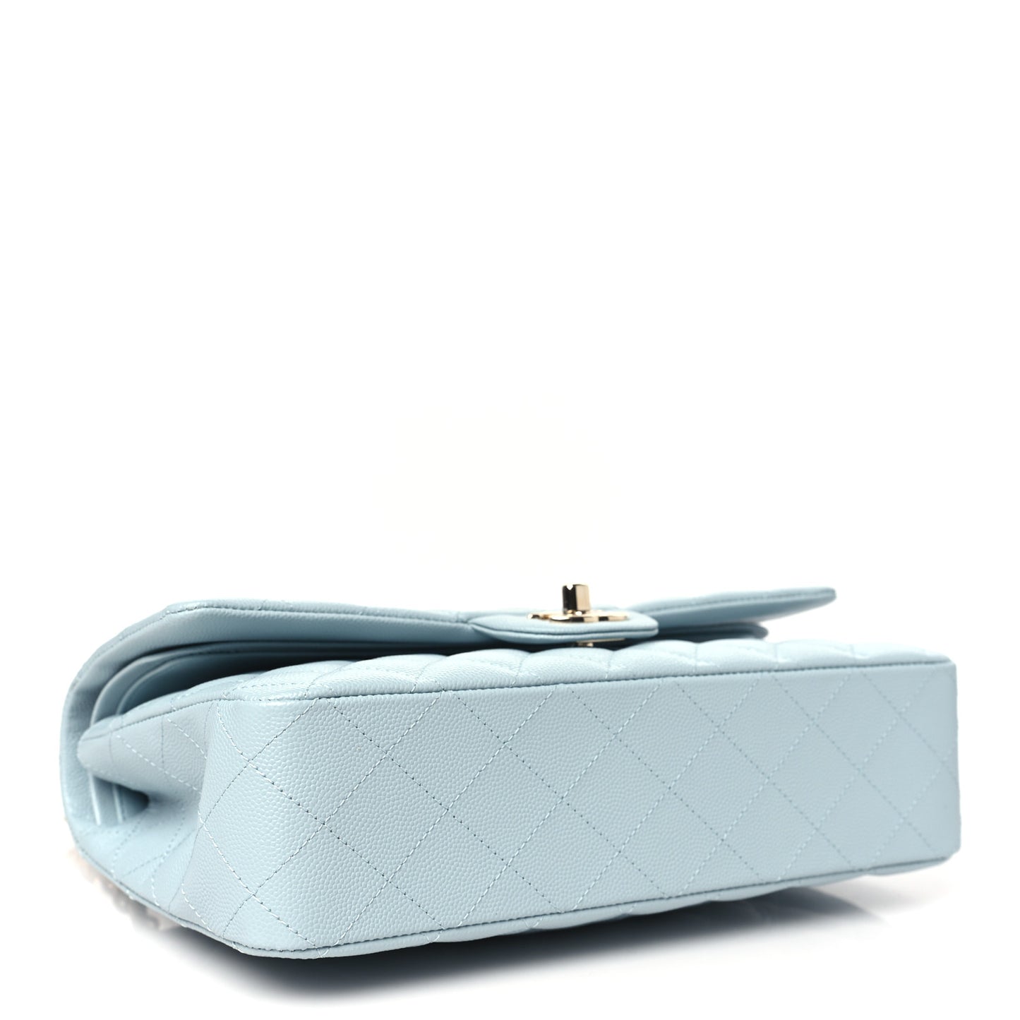 Caviar Quilted Medium Double Flap Light Blue