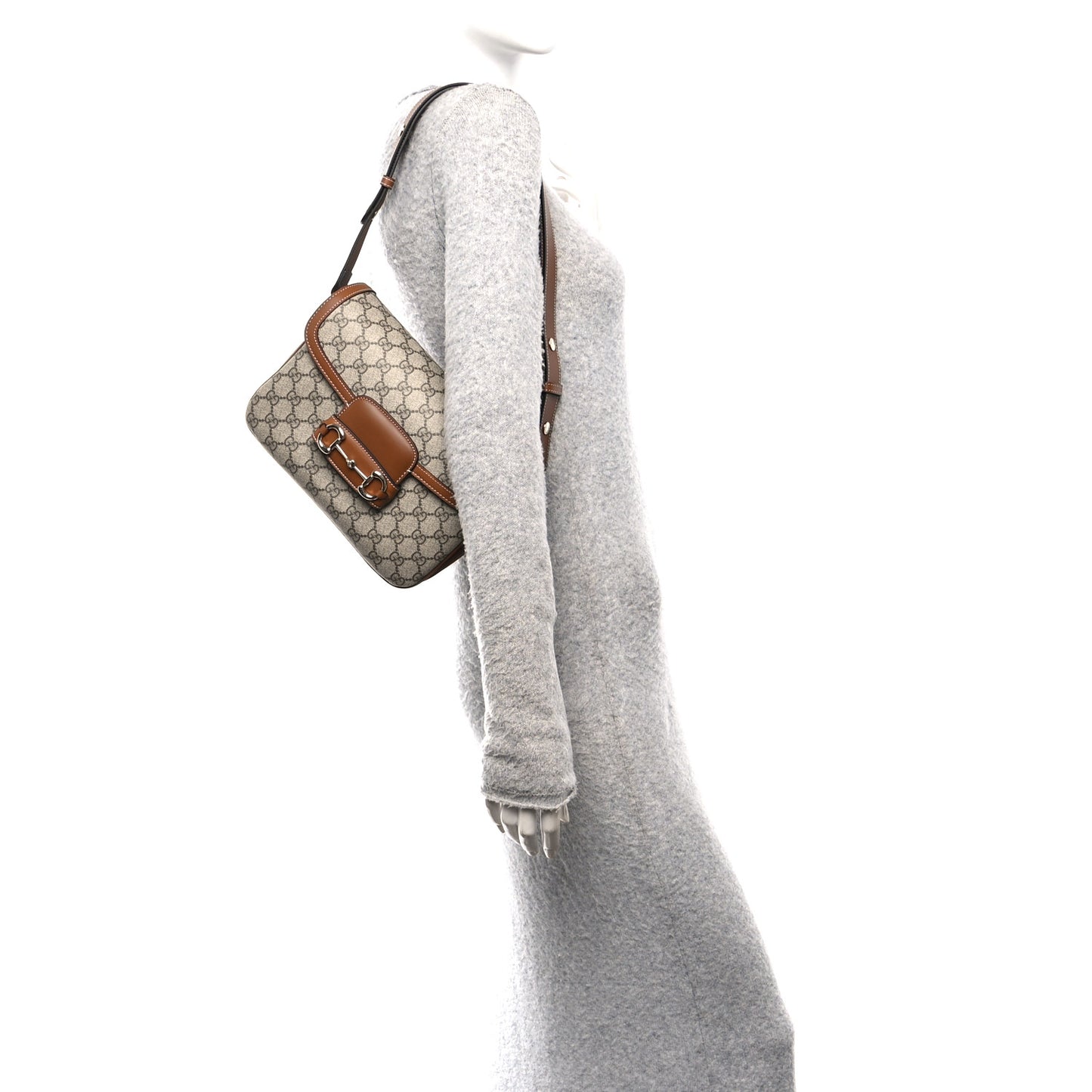GG Supreme Monogram Horsebit 1955 Soft Small Shoulder Bag Beige Brown