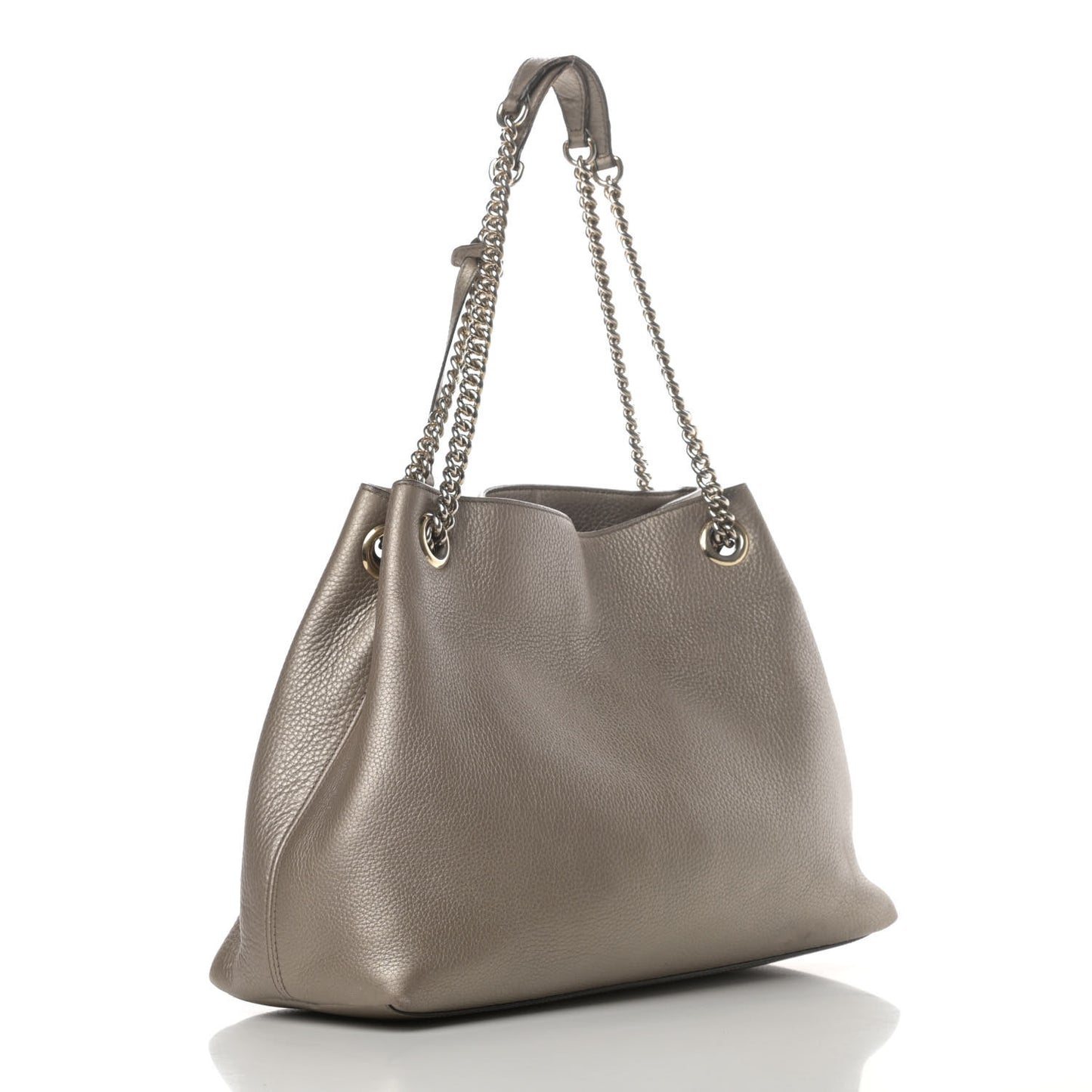 Metallic Pebbled Calfskin Medium Soho Chain Shoulder Bag Golden Beige