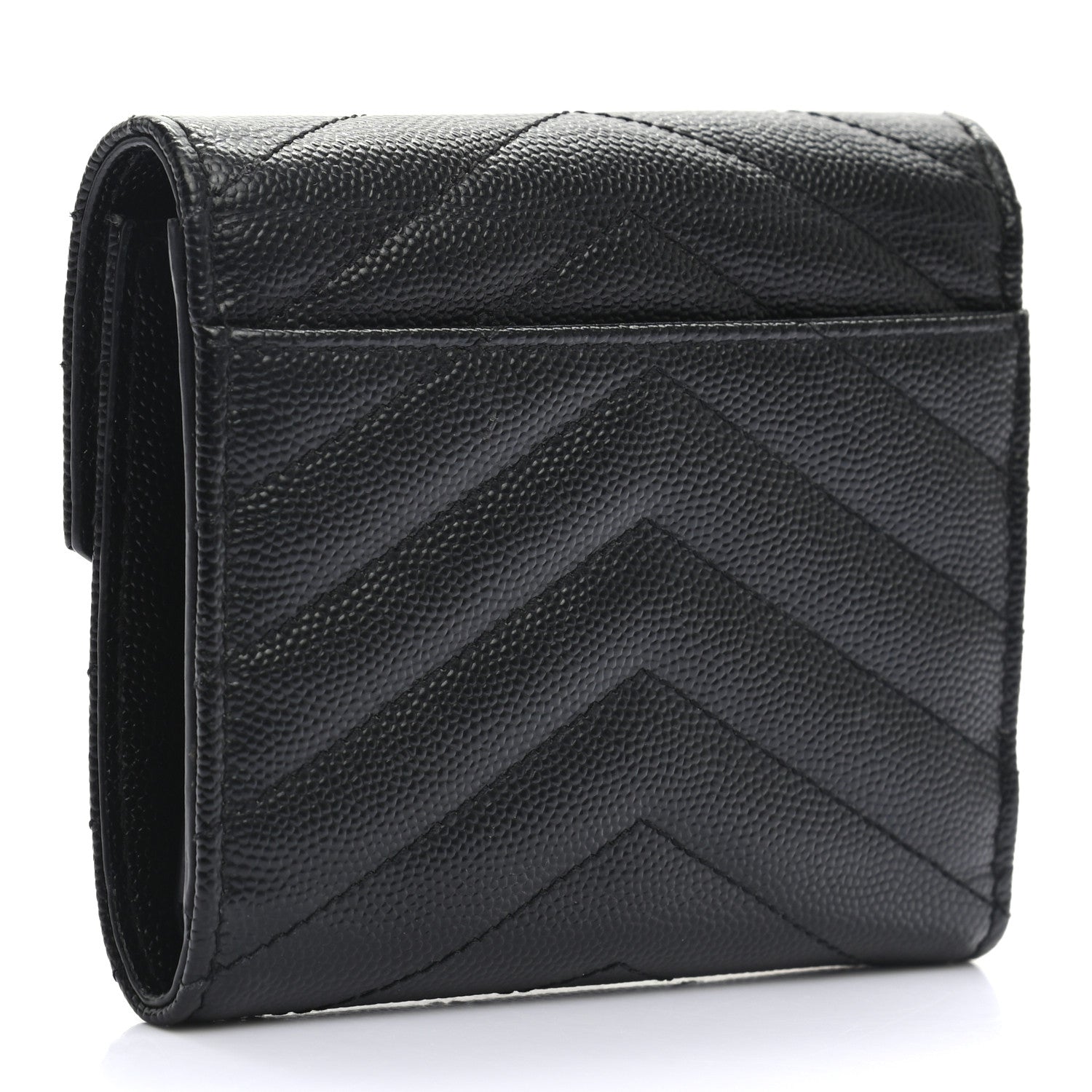 Saint Laurent Grain De Poudre Matelasse Chevron Monogram Compact Tri Fold Wallet Black 3 of 6