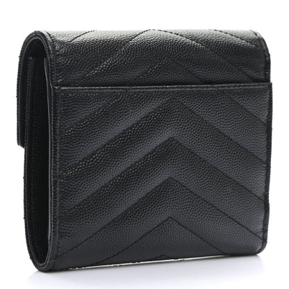 Saint Laurent Grain De Poudre Matelasse Chevron Monogram Compact Tri Fold Wallet Black 3 of 6