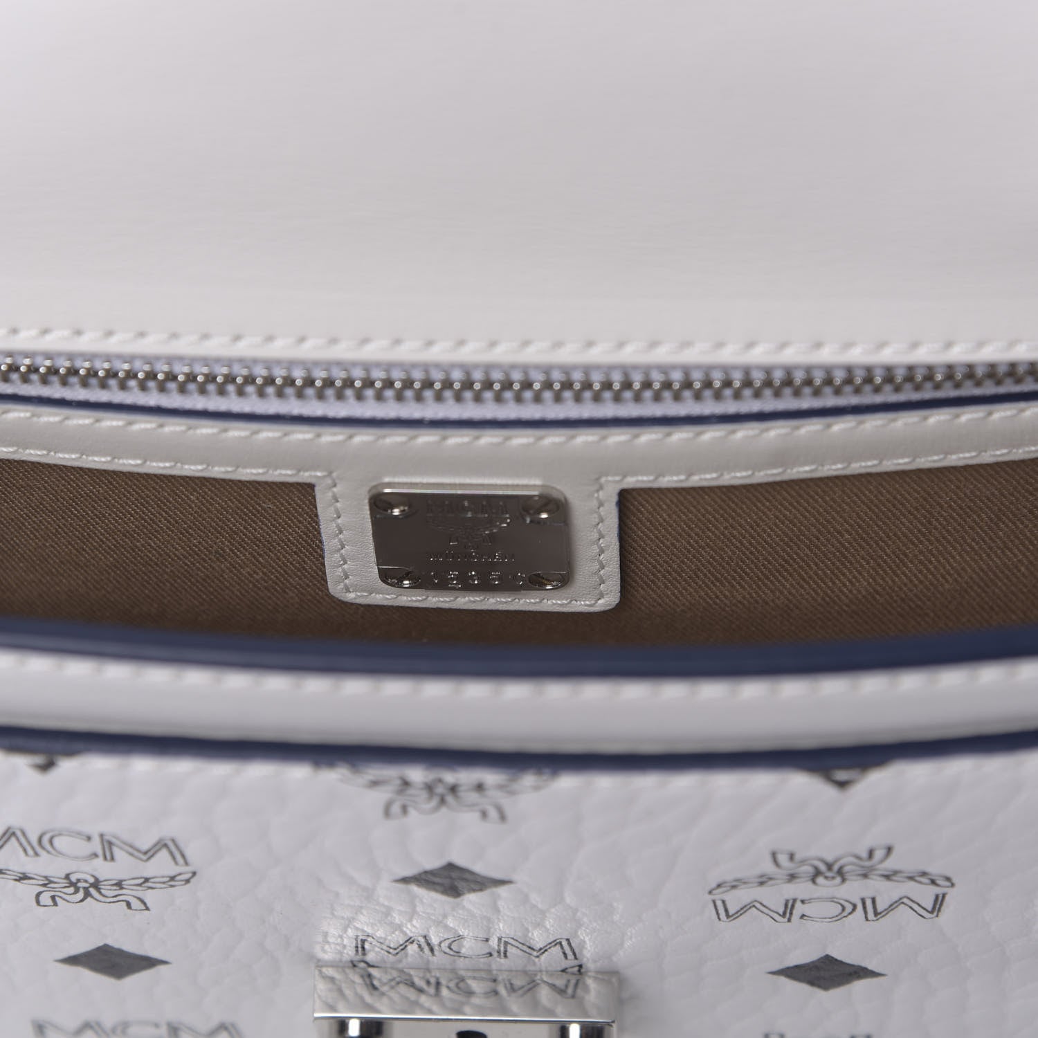 MCM Calfskin Visetos Monogram Millie Color Block Crossbody Bag White Mood Indigo 10 of 10