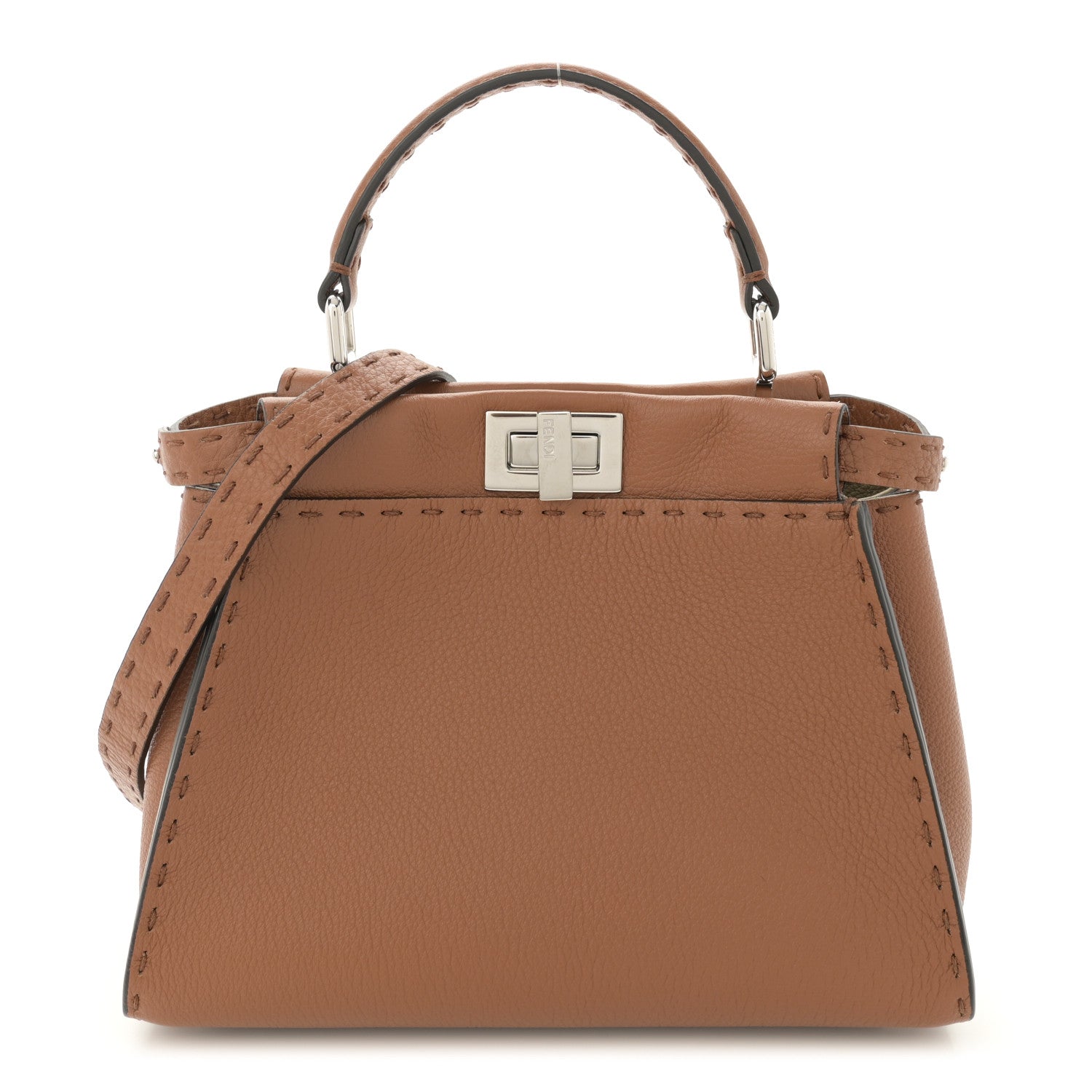Fendi Cuoio Romano Selleria Bi-Color Mini Peekaboo Iconic Satchel Mou Milk 1 of 10