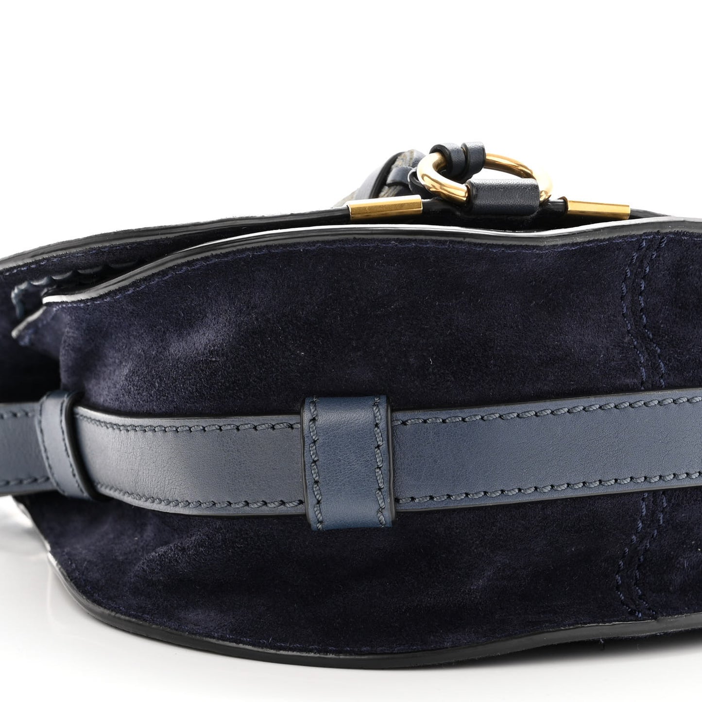 Suede Calfskin Braided Mini Marcie Round Crossbody Bag Navy