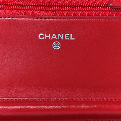 Chanel Lambskin Quilted Wallet On Chain WOC Red 6 of 14