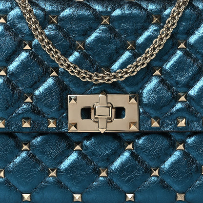 Valentino Garavani Metallic Wrinkled Lambskin Rockstud Spike Wallet On Chain Peacock 6 of 8