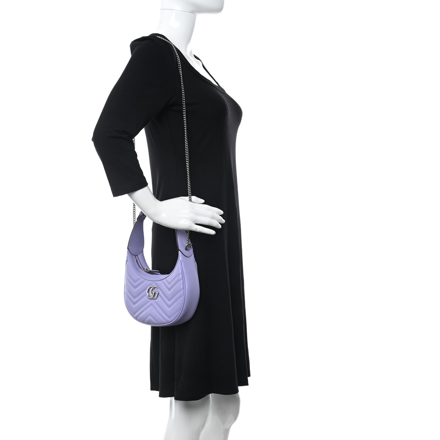 Gucci Calfskin Matelasse Mini GG Marmont Half Moon Hobo Lapis 2 of 10