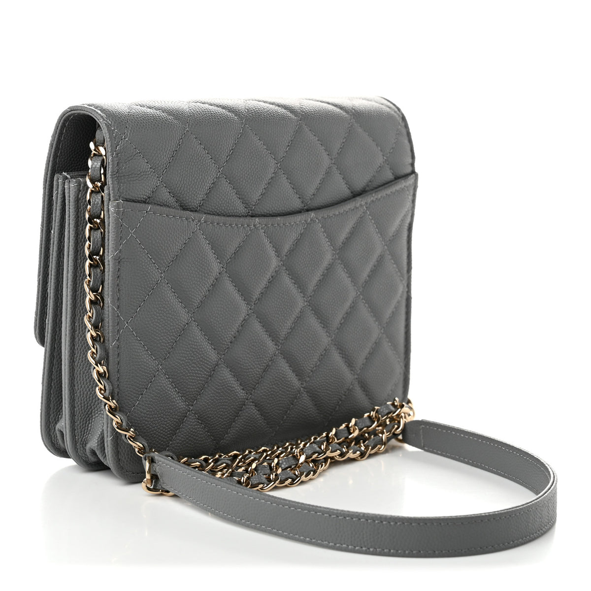 Chanel Caviar Quilted Square Wallet On Chain WOC Grey 2 of 11